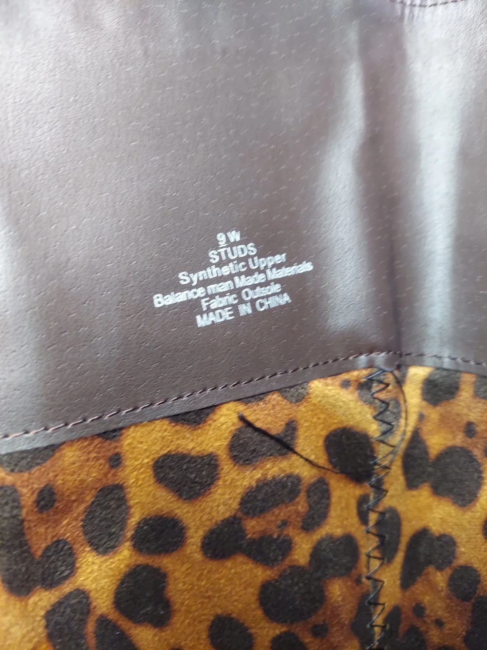 Ashley Stewart Boots 9W Brown Leather Suede Gold Studded Leopard Tall Wide Calf